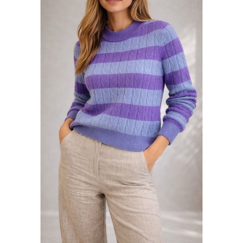 New With TagFRNCH Paris Sweater Blue/Lilac Cable Knit Sz Medium Boho Fisherman